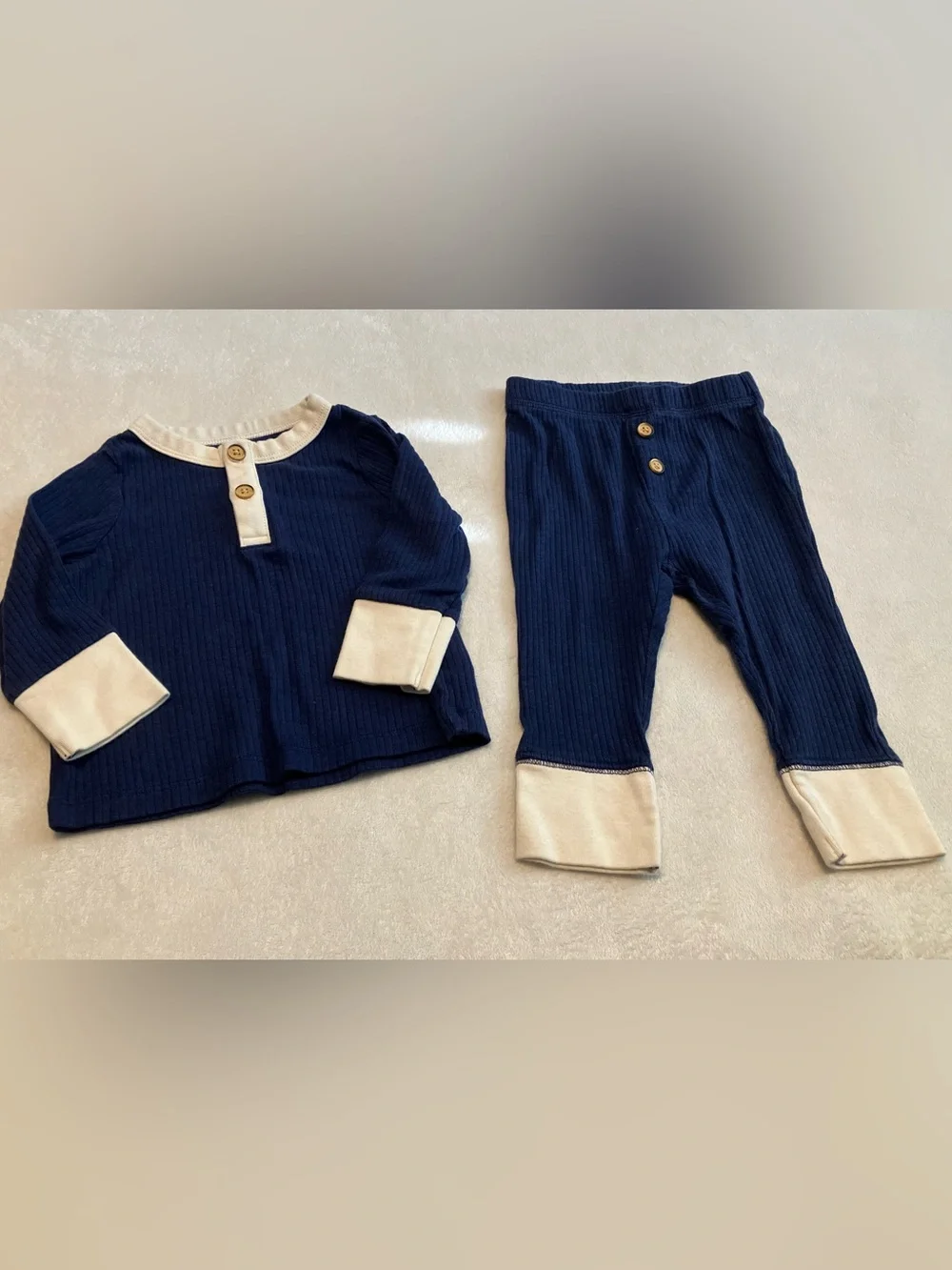 Cat & Jack Navy and Cream Baby Ribbed Two-Piece Set